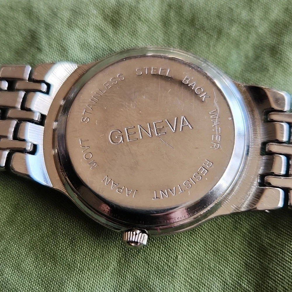 Geneva Watch Silvertone Metal Band New Battery Quartz Japan Movement Mens